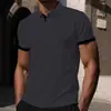Nova Camiseta Polo de Verão Manga Curta Malha de Alta Qualidade Seda Gelada Color Block Manga Curta Camisa Masculina Gola Camisa Cor Sólida de Verão
