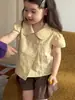 Novo Conjunto de 2 Peças Estiloso para Meninas 2026 Estilo Francês Camisa de Boneca Manga Curta Infantil Poá Camisa de Verão Shorts Versátil