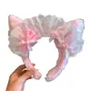 Diadema de Peluche Rosa con Orejas de Gato y Lazo Estilo Coreano para Mujer, Diadema Linda Versátil, Diadema para Lavarse la Cara, Accesorio para el Cabello de Corona Alta para Mujer