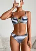 Bikini de Raya Transfronterizo Europeo y Americano Set de Bañador con Tirantes de Anillo Metálico Dorado Traje de Baño Dividido para Mujer Espalda Descubierta Sexy Atado