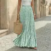 Aliexpress Amazon Primavera/Verano Nueva Falda Floral Moda Falda Acampanada Estampada Falda Larga de Vacaciones Falda Plisada para Mujer