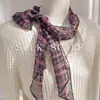 [Georgette] Cachecol de Xadrez Color Block 100% Seda Cachecol Longo de Seda Estampado para Mulheres Primavera e Verão Lenço Decorativo para Cabeça Faixa de Cabelo
