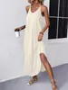 Ropa de Mujer Transfronteriza Europea y Americana de Amazon Color Sólido Holgado Vestido Largo Camiseta sin Mangas Vestido de Cuello en V Vestido de Tirantes Nuevo Modelo 2026