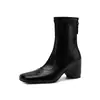 Botines negros de 5.5 cm, elegantes y con estilo, colección otoño/invierno 2026, punta cuadrada, tacón grueso, con cremallera trasera, botas ajustadas