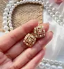 Pendientes Europeos y Americanos de Nuevo Estilo Pequeños Waffle Aromático Corte Cuadrado Tejidos Zirconia Diamante de Color Elegantes de Moda Elegantes Versátiles