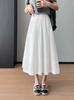 Simple Japonés ~ Luz de Luna Blanca Cintura Alta Forma Delgado Cuerpo Forma de Pera Una Falda Paraguas Falda de Algodón Blanca Verano para Mujer