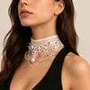 Joias de Comércio Exterior Retro Simples Acessórios de Colar de Renda com Pérolas Corrente de Clavícula de Pérola Gargantilha Gótica Europeia e Americana para Mulheres