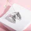 Anillo de Celebrante de Internet Trendy de Alas de Ángel Retro Desgastadas Estilo Coreano, Anillo de Dedo de Alas Ajustables de Apertura Distintivo para Mujer que Combina con Todo