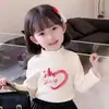 Camiseta Base de Terciopelo Doble Cara para Niñas Estilo Otoño e Invierno Camiseta Gruesa de Manga Larga Cuello Medio Alto Top Cálido