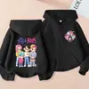 Sudadera con capucha de cremallera de moda holgada para niños y niñas, estampado de dibujos animados de K-Pop, para primavera y otoño, chaqueta sudadera casual transfronteriza
