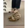 Primer Encuentro Temporada Aumento Plus Terciopelo Birkenstock Zapatos de Algodón Mujer Temporada Otoño Invierno Ropa Exterior Tacón Alto Zapatos de Piel Caliente Mocasín Felpa Individual