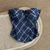 Top regata sem alças com design xadrez estilo francês para mulheres, peça externa de verão, elegante e sedutor, top strapless sexy