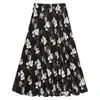 Falda Larga Plisada Estampada Maillard Retro Feiyuan para Mujer Otoño e Invierno Nueva de Cintura Alta Ajustada Versátil