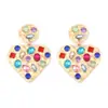 Moda Europea y Americana Temperamento Lujo Ligero Pendientes Exagerados Aleación Diamante Pendientes de Corazón Creativos Geométricos Retro