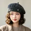 Boina de lana de cordero Melard, boina cálida de otoño e invierno para mujer, gorro de pintor, adelgazante del rostro, sombrero artístico, moderno