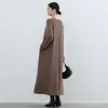 Otoño e Invierno Nuevo Estilo Japonés Color Sólido Manga Larga Vestido Largo Moda Femenina Holgado Cuello Redondo Falda Amplia Línea A Bolsillo