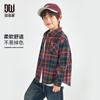 Camisas para Niños Duoduo con Tejido Cepillado, Sensación Confortable en la Piel, Tops de Cuadros Vintage de Primavera y Otoño, Chaquetas de Algodón Puro para Niños Medianos y Grandes