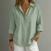 Estação Independente Amazon Transfronteiriça Europeia e Americana Verão 2026 Nova Roupa Feminina Solta Confortável Gola Lapela Cor Sólida Camisa