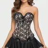 Corset Sexy Estilo Palácio Europeu e Americano Sutiã de Barbatanas Top Modelador de Busto Retrô Tubinho de Renda com Botão Frontal