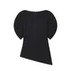 Para Ropa Europea y Americana de Mujer Transfronteriza Aliexpress Venta Caliente Verano Elegante Versátil Cuello Redondo Manga Corta Abullonada Asimétrico Top