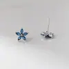 Brincos de Flor de Cinco Pétalas com Diamante Azul em Prata de Lei S925 Nalan Estilo Coreano Brincos de Flor Frescos e Artísticos para Mulheres E8018