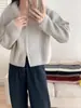 Abrigo Suéter Patchwork de Terciopelo de Visón Sintético con Solapas y Doble Cremallera 2025 Otoño e Invierno Nuevo Cárdigan de Punto Suave Holgado para Mujer