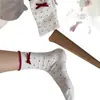 Calcetines Rojos Brillantes Sin Costuras de Otoño e Invierno para Año Nuevo Algodón Puro Modernos Versátiles Doble Puño Lazo Tubo Medio Largo para Mujer Invierno