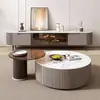 Mesa de Centro para TV Minimalista Moderna Combinação Mesa de Centro Estilo Cream de Luxo Leve Mesa de Centro Redonda Grande e Pequena em Rocha Temperada Mesa Lateral de Vidro Temperado