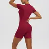 Mono de Yoga Sexy Ajustado de Manga Corta de Color Sólido Europeo y Americano para Mujer, Mono Deportivo Ajustado para Baile y Fitness