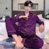 Pijama de Manga Larga para Hombre Primavera y Otoño Delgado Seda de Hielo Guapo Ropa Exterior Ropa de Casa conjunto Talla Grande Pijama Holgado para Hombre
