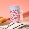 Nova Caneca de Café Estilosa com Estampa de Leopardo, Alto Valor Estético, Caneca Térmica de Aço Inoxidável 316, Caneca Portátil de Uso Duplo com Canudo de Luxo Leve