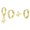 Set de Pendientes de Cuatro Piezas Estilo Nuevo de Amazon Europeo y Americano, Elegantes y Sencillos Clips para Orejas de Estrella de Cuatro Puntas con Circonita, Estilo Europeo y Americano de Alta Gama