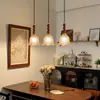 Lámpara Colgante de Restaurante Estilo Vintage Nuevo 2026, Lámpara Colgante de Tres Cabezas Forma de OVNI para Sala de Café, Lámpara de Mesita de Noche para Dormitorio Color Nogal