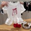 Camiseta Tong xingyuan para meninas com laço de bolo Versão coreana versátil doce e fofa de manga curta de alta qualidade ~ linda demais
