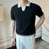 Venta al por mayor del fabricante Camisa Polo Simple de Verano de Punto de Manga Corta para Hombre Cuello en V Cuello de Gaviota Bloques de Color Camisa de Manga Corta de Negocios Británica
