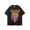 Camiseta Americana Estilo High Street Estampada Directamente con Spray Antigua Manga Corta Parejas Retro Lavada Vieja Top Manga Media Pesado Marca de Moda