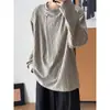Sudadera de punto estilo Old Money gris para hombre, diseño de camiseta de manga larga estilo perezoso americano para otoño con camisa de capa interior