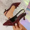 Sandalias versátiles de moda estilo hada para uso en exteriores, nuevo modelo de verano 2026, zapatos de tacón alto sin cordones con lazo burdeos para mujer