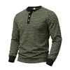 Camiseta base Henley de manga larga a rayas casual retro simple para hombre, deportiva, para ir al trabajo, europea y americana, transfronteriza, de Amazon