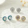 Populares Aretes Redondos Brillantes con Circonia Micro-Pavimentada, Elegantes y Versátiles Exquisitos Aretes de Turquesa Azul con Agujas de Plata S925 para Mujer
