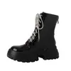 Botas Martin de Couro Patente Femininas Botas de Motociclista Outono Novo Bico Redondo Solado Grosso Salto Alto Zíper Traseiro Cadarço Botas Casuais de Cano Curto Femininas