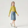 Camiseta Base 25 Otoño e Invierno Nuevo Estilo Niñas Doble Encaje Color Sólido Camiseta Tops para Bebé Camisetas para Niños Cuello Semi-Alto Manga Larga