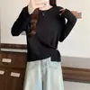 Toma real~ Top de otoño nuevo para mujer talla grande, diseño estilo americano de cuello redondo, manga larga, con hombros rectos y dobladillo
