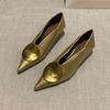 Zapatos de Salón Individuales Poco Profundos de Punta Aguda con Hebilla Metálica Estilo Retro Coreano para Mujer, Nuevos 2026 Versátiles de Suela Suave con Tacón Kitten para el Trabajo