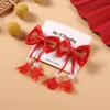 Horquilla roja de Año Nuevo para niña, lazo con borla de perlas, horquilla estilo chino para niña, clip Hanfu, accesorios para el cabello de estilo antiguo