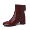 Botines cortos de mujer estilo coreano de piel genuina, nuevo modelo otoño e invierno, piel genuina por dentro y por fuera, cierre trasero, botines cortos de tacón medio grueso para mujer