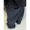 Pantalones Casuales Sueltos de Pierna Ancha con Rayas Verticales Negras y Azules Estilo Retro Americano Otoñal con Puños de Jogger y Largo Hasta el Suelo para Hombre