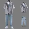 Camisa de Mezclilla para Hombre de Manga Corta Traje de Verano 2022 Nuevo Traje para Hombre con Atractiva Camisa de Manga Tres Cuartos
