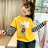 Algodón Puro Estilo Delgado Primavera y Otoño para Niñas Patchwork Capa Base Camisa de Moda Estilo Coreano Bebé Elegante Lindo Dibujos Animados Divertidos Cuello Redondo Manga Larga