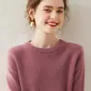 Suéter de Gola Redonda 100% Caxemira Outono e Inverno Novo Feminino Solto com Efeito Emagrecedor Camisa Base Suéter de Gola Alta Curto Versátil